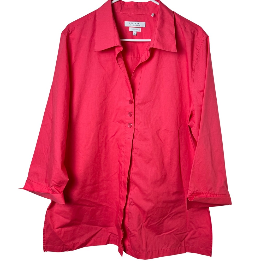 Foxcroft Button Down Women 18 Pink‎ Wrinkle Free 3/4 Sleeve Shaped Shirt